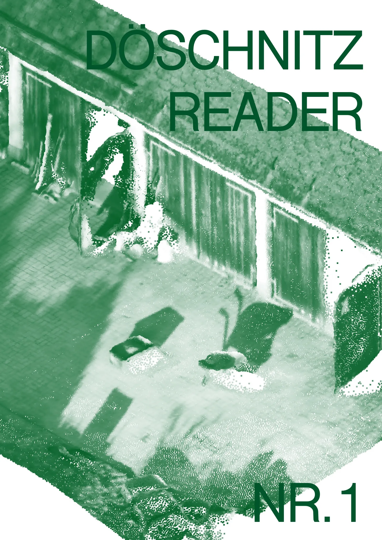 Cover des Döschnitz Reader Nr. 1: grüne Punktwolke eines Scans vom Hof mit Garagentoren, darüber der Titel